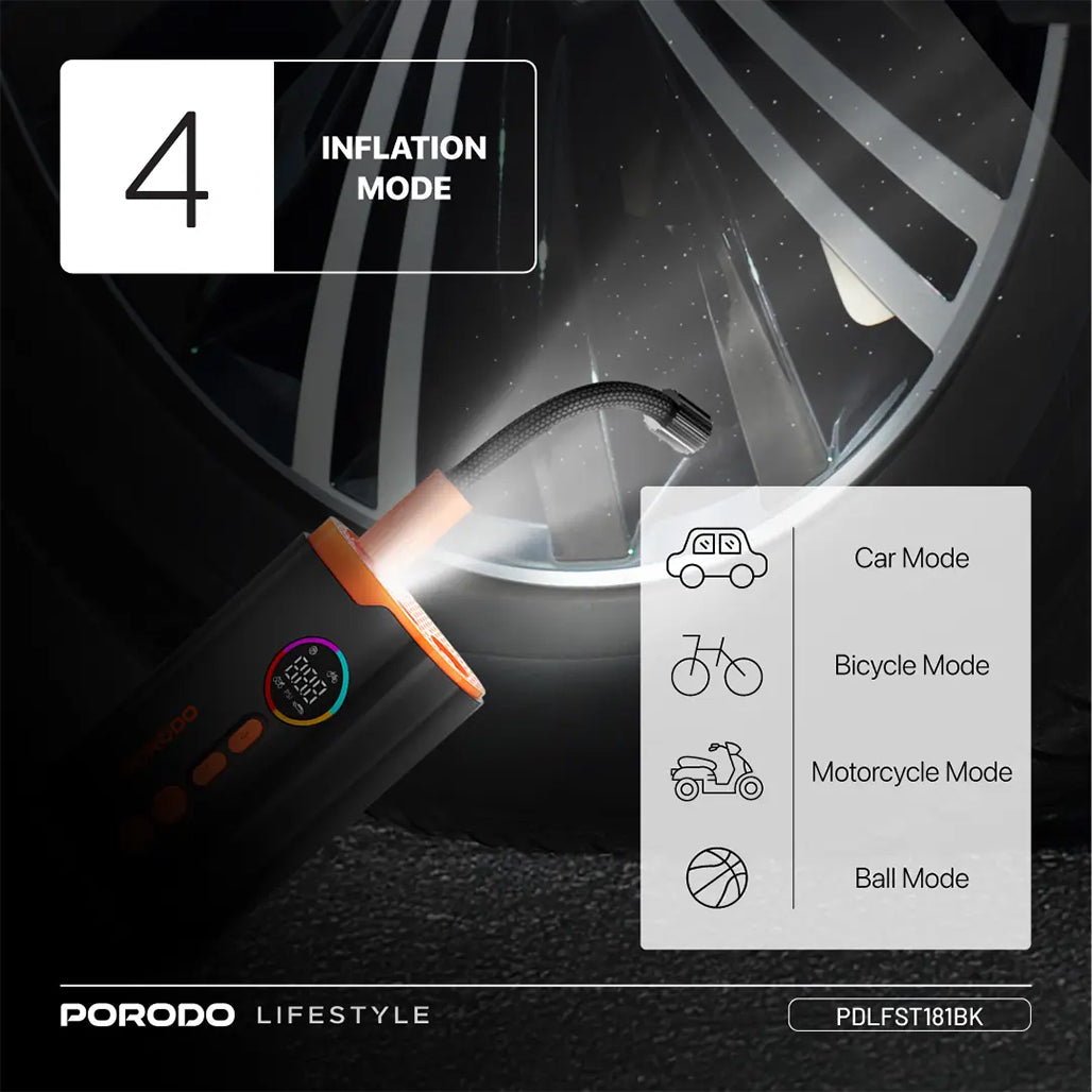 A Photo Of Porodo Lifestyle Electric Air Inflator - Black