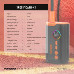 A Photo Of Porodo Lifestyle Electric Air Inflator - Black