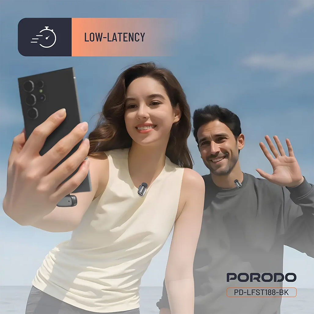 A Photo Of Porodo Wireless Lavalier Microphones Type-C - Black