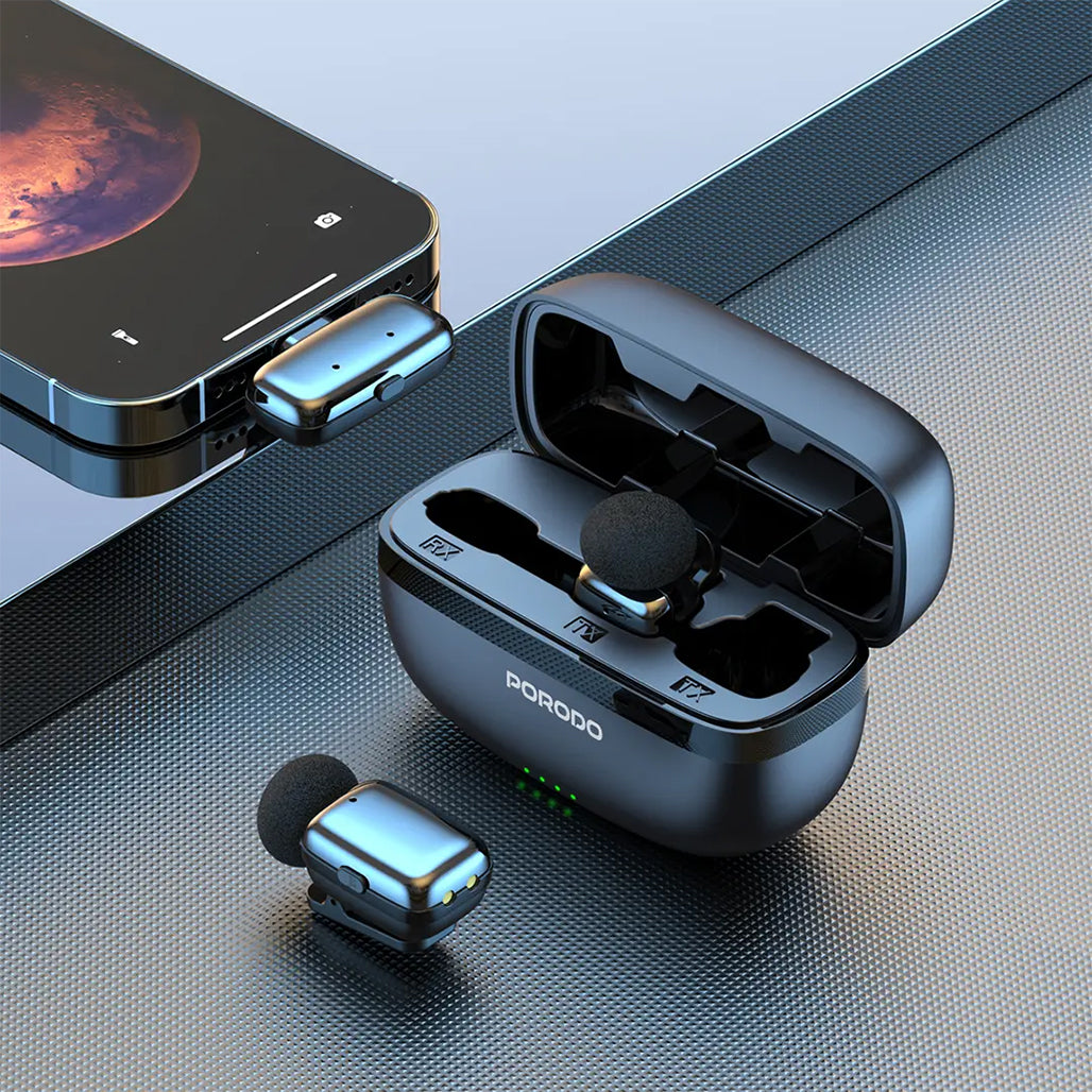 A Photo Of Porodo Wireless Lavalier Microphones Type-C - Black
