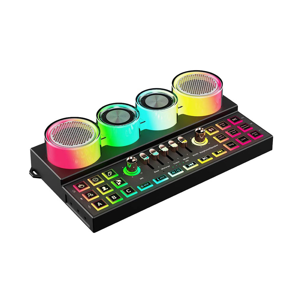 A Photo Of Porodo Soundtec Audiolink - Bluetooth Audio Mixer and Dual-Channel Speaker - Black