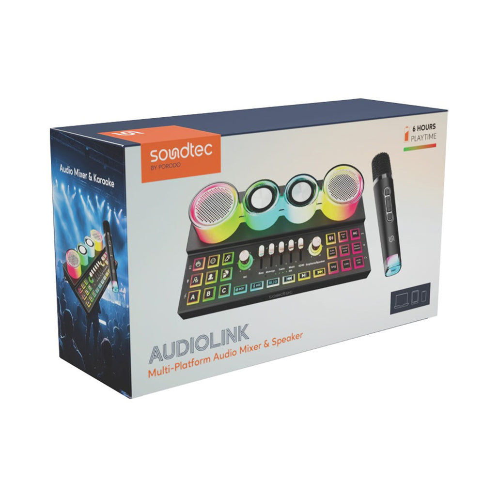 A Photo Of Porodo Soundtec Audiolink - Bluetooth Audio Mixer and Dual-Channel Speaker - Black