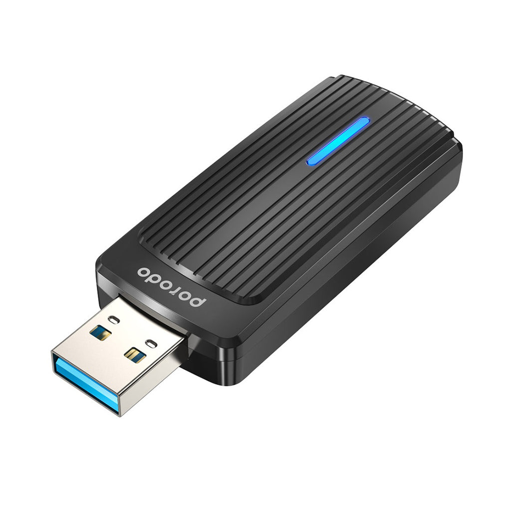 A Photo Of Porodo Dual Band WiFi 6 USB Adapter with USB A to Type-C Converter