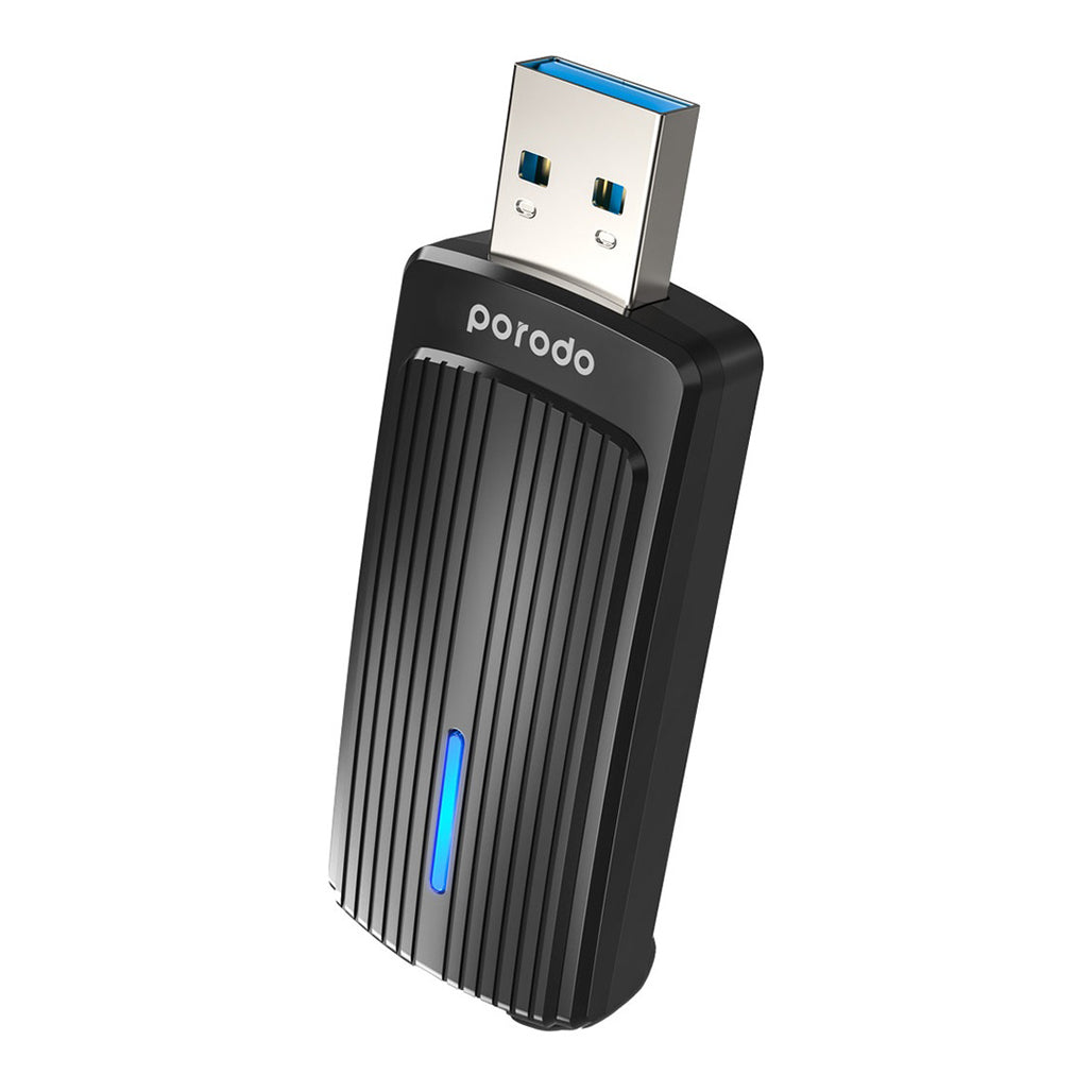 A Photo Of Porodo Dual Band WiFi 6 USB Adapter with USB A to Type-C Converter