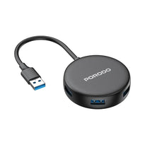 Porodo USB 3.0 Multi-Port Hub with USB-C Power Input – High-Speed 5Gbps Data Transfer, 4 USB Ports – Black
