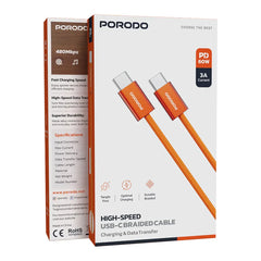 A Photo Of Porodo High-Speed USB-C Braided Cable Charging & Data Transfer - Orange