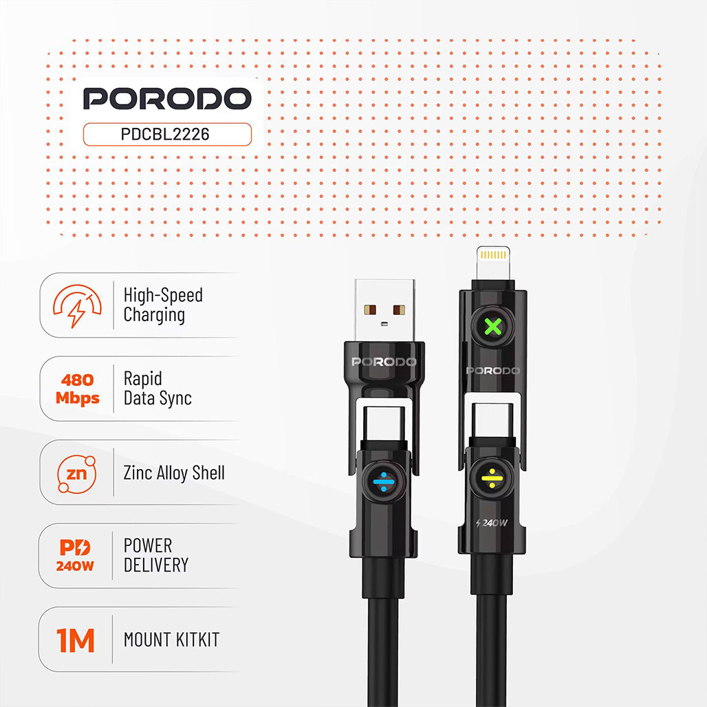 A Photo Of Porodo Powerglow 4-in-1 High-Speed Charging Cable - PDCBL2226