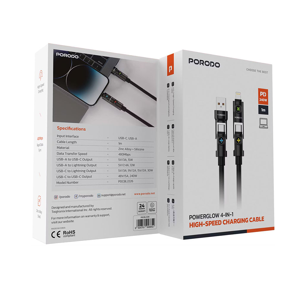 A Photo Of Porodo Powerglow 4-in-1 High-Speed Charging Cable - PDCBL2226