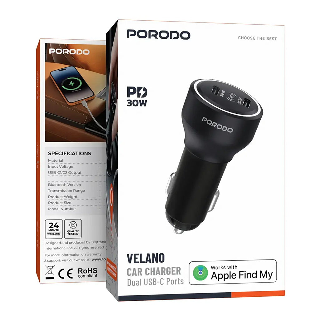 A Photo Of Porodo Velano Car Charger with Dual USB-C Ports