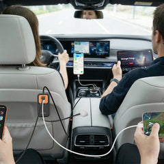 A Photo Of Porodo ENZO Multi-Port Car Charger 135W with Dual Retractable USB-C Cables