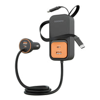 Porodo ENZO Multi-Port Car Charger 135W with Dual Retractable USB-C Cables