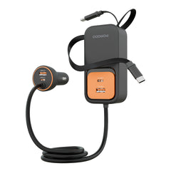 A Photo Of Porodo ENZO Multi-Port Car Charger 135W with Dual Retractable USB-C Cables