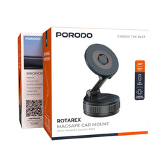 A Photo Of Porodo Rotarex MagSafe Car Mount with Powerful Suction Base - Black
