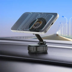 A Photo Of Porodo Rotarex MagSafe Car Mount with Powerful Suction Base - Black