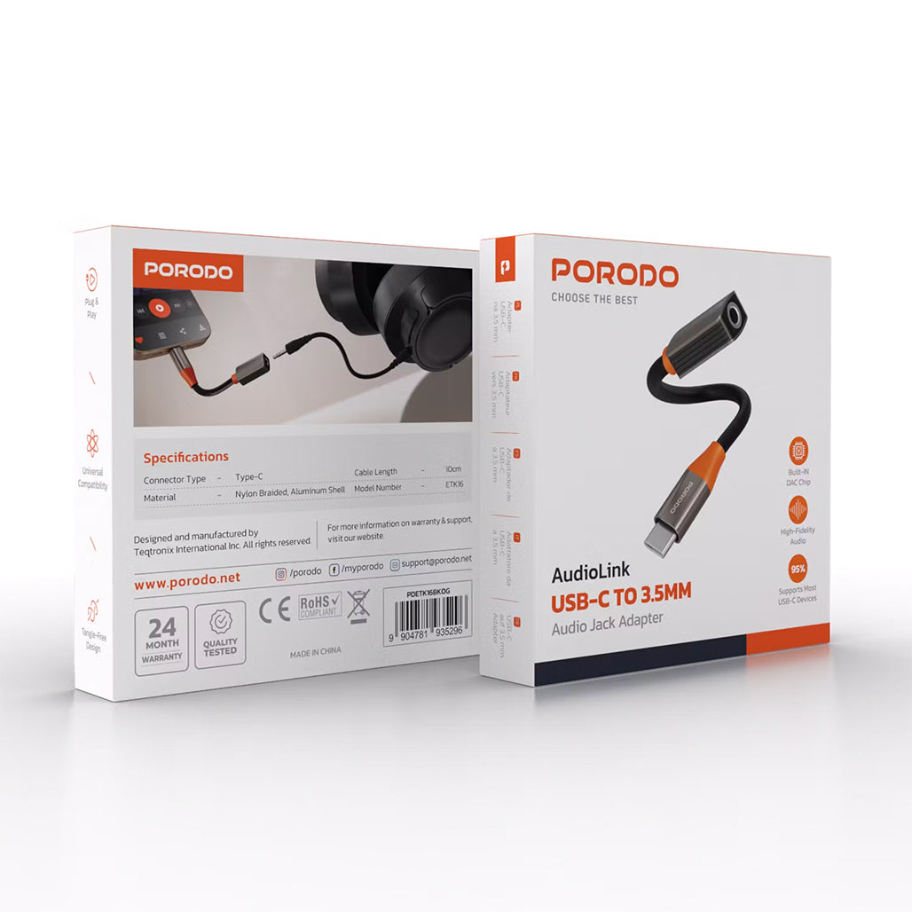 A Photo Of Porodo AudioLink USB-C to 3.5mm Adapter with DAC Chip