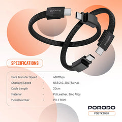 A Photo Of Porodo USB-C to USB-C Wristband Cable Magnetic Steel Clasp
