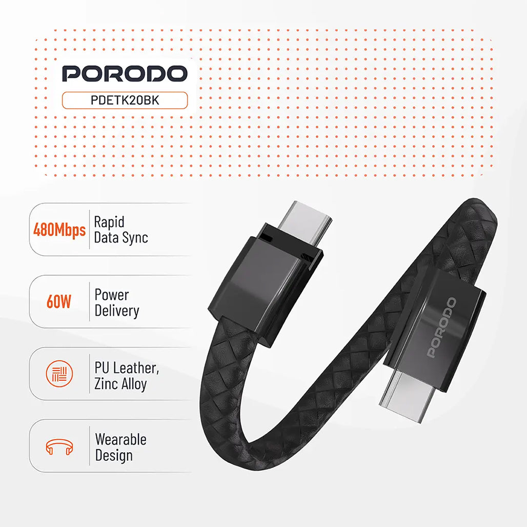 A Photo Of Porodo USB-C to USB-C Wristband Cable Magnetic Steel Clasp