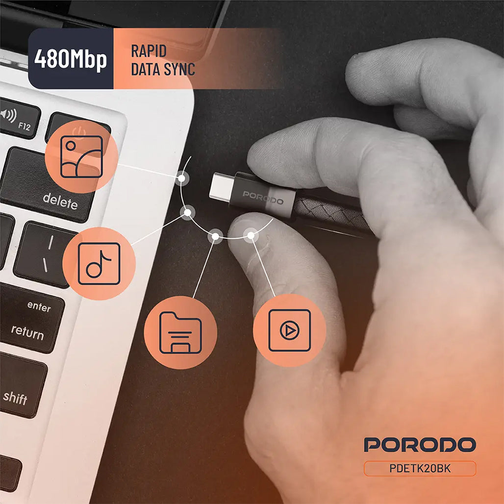 A Photo Of Porodo USB-C to USB-C Wristband Cable Magnetic Steel Clasp