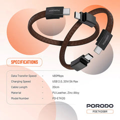 A Photo Of Porodo USB-C to USB-C Wristband Cable Magnetic Steel Clasp