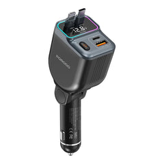 A Photo Of Porodo 65W Car Charger Dual Retractable Cable - Black