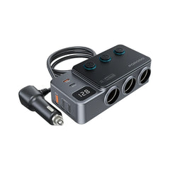 A Photo Of Porodo 120W Car Charger Hub Triple-Port Lighter Socket - Dark Gray