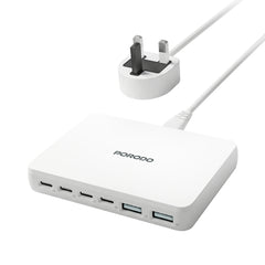 A Photo Of Porodo Velora 100W GaN Wall Charger UK Plug with 4 USB-C & 2 USB-A Ports