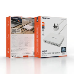 A Photo Of Porodo Velora 100W GaN Wall Charger UK Plug with 4 USB-C & 2 USB-A Ports