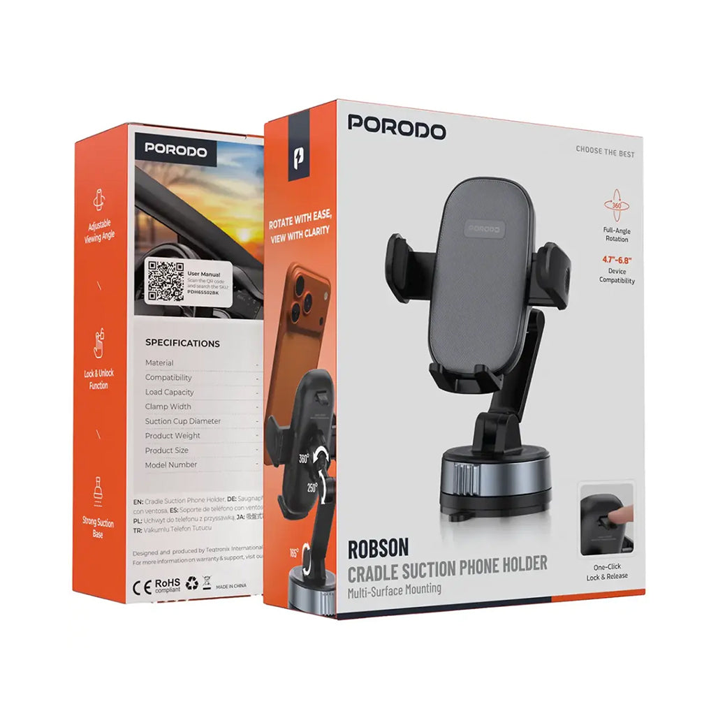 A Photo Of Porodo Robson Cradle Suction Phone Holder - Black