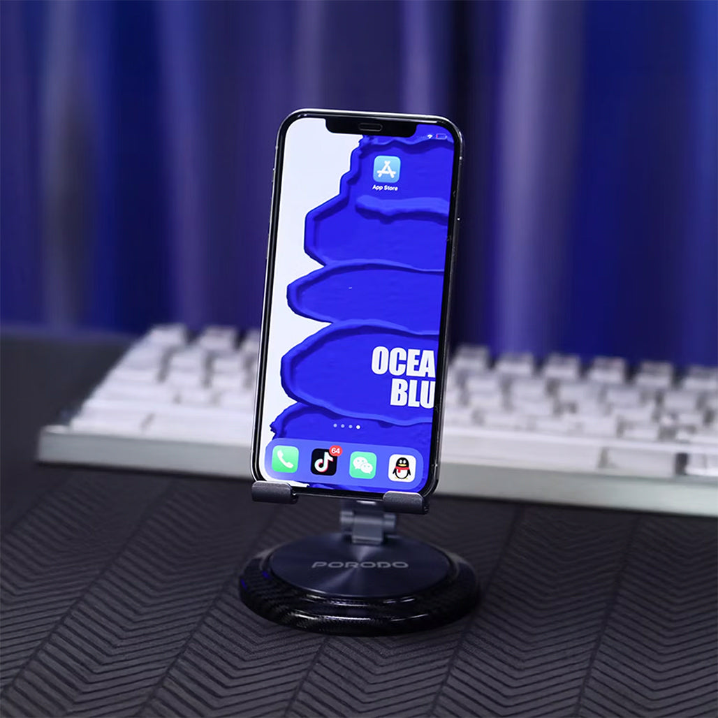 A Photo Of Porodo 360° Rotating Mobile & Tablet Stand – Adjustable Foldable Holder