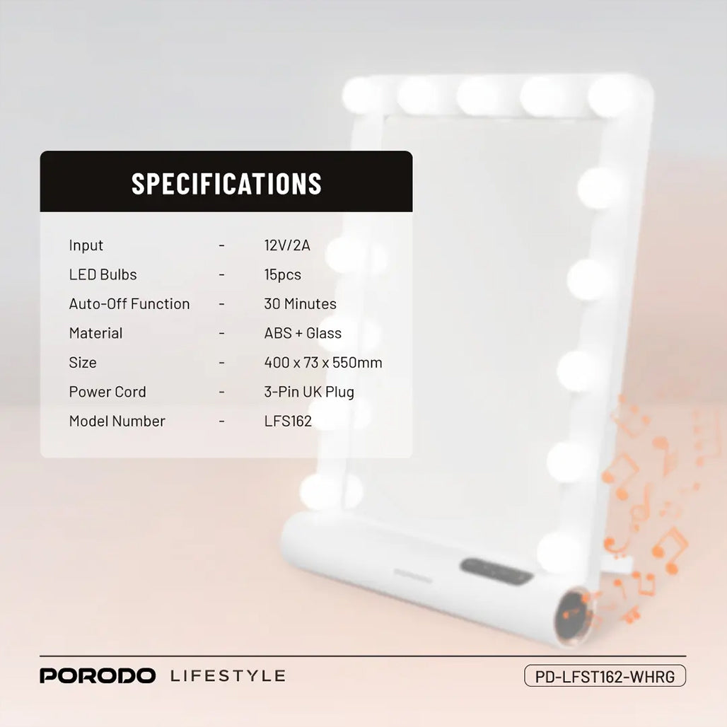 A Photo Of Porodo Lifestyle Hollywood Vanity Lighted Mirror - White/Rose Gold