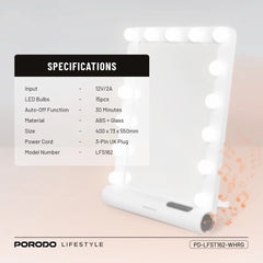 A Photo Of Porodo Lifestyle Hollywood Vanity Lighted Mirror - White/Rose Gold