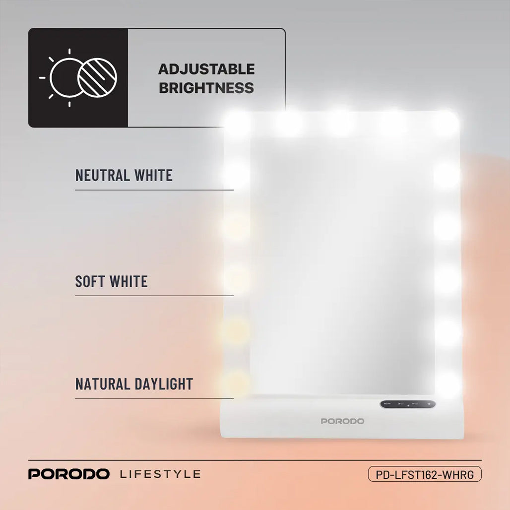A Photo Of Porodo Lifestyle Hollywood Vanity Lighted Mirror - White/Rose Gold