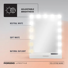 A Photo Of Porodo Lifestyle Hollywood Vanity Lighted Mirror - White/Rose Gold