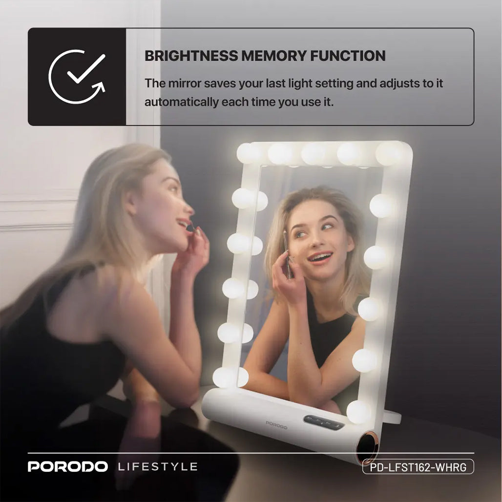 A Photo Of Porodo Lifestyle Hollywood Vanity Lighted Mirror - White/Rose Gold