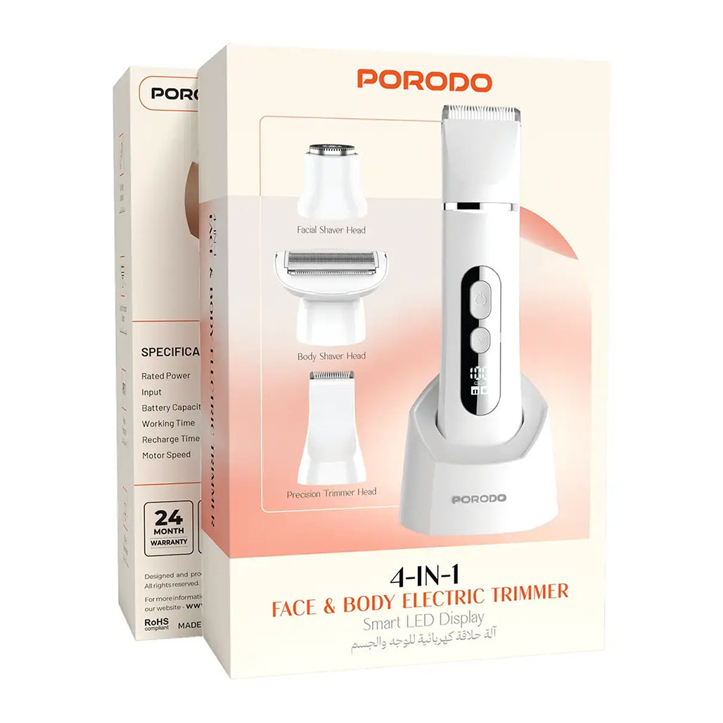 A Photo Of Porodo 4-In-1 Face & Body Electric Trimmer with Smart LED Display