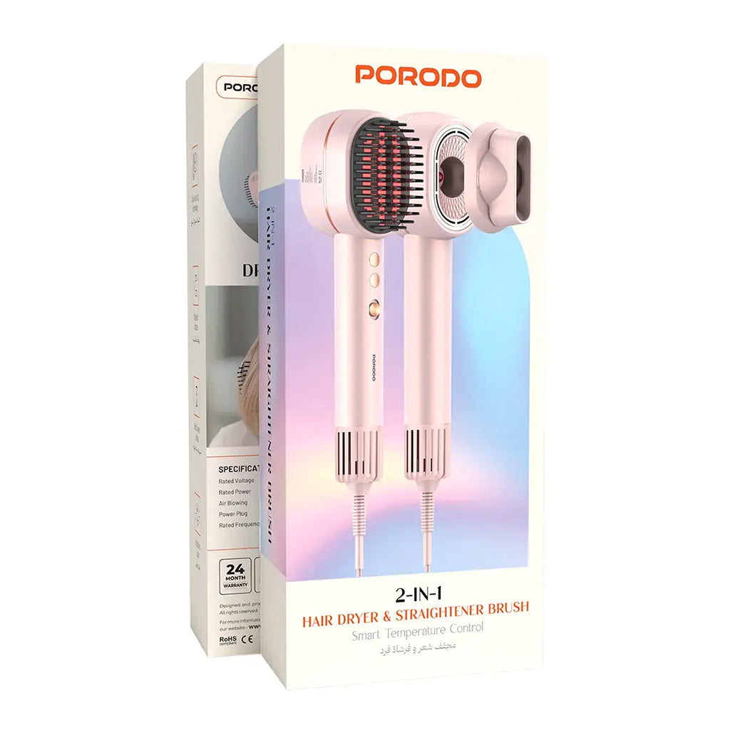 A Photo Of Porodo 2-In-1 Hair Dryer & Straightener Brush with Smart Temperature Control