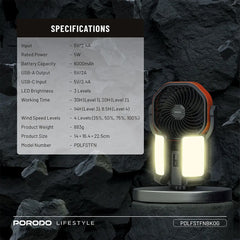 A Photo Of Porodo Lifestyle Suncharge Outdoor Solar Fan - PDLFSTFNBKOG