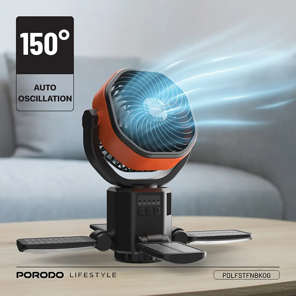 A Photo Of Porodo Lifestyle Suncharge Outdoor Solar Fan - PDLFSTFNBKOG
