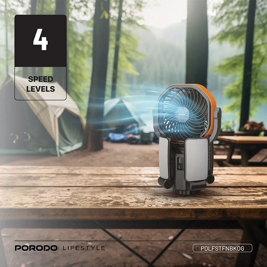 A Photo Of Porodo Lifestyle Suncharge Outdoor Solar Fan - PDLFSTFNBKOG