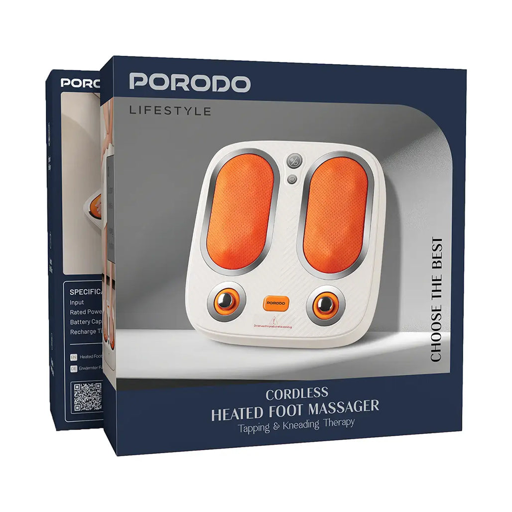 A Photo Of Porodo Lifestyle Cordless Heated Foot Massager with Tapping & Kneading Therapy - White