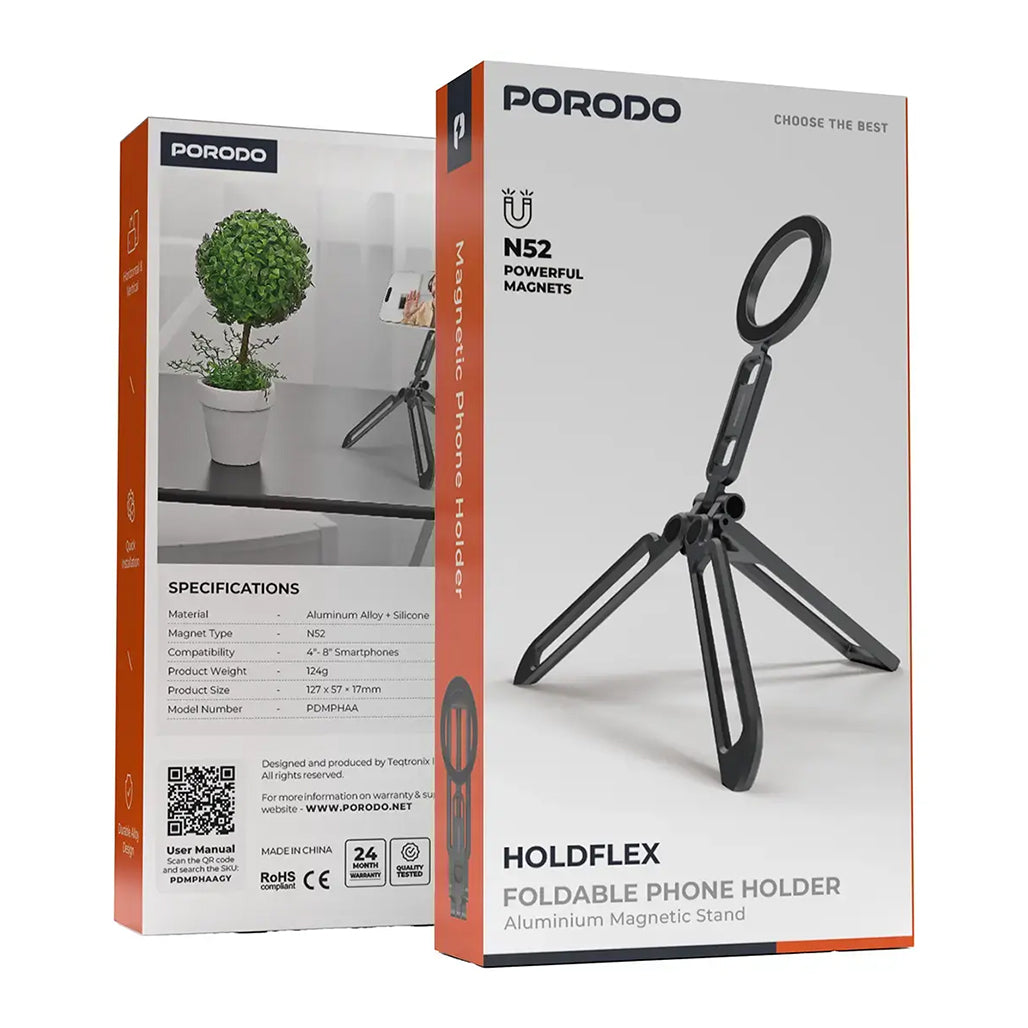A Photo Of Porodo Holdflex Foldable Phone Holder with Aluminum Magnetic Stand