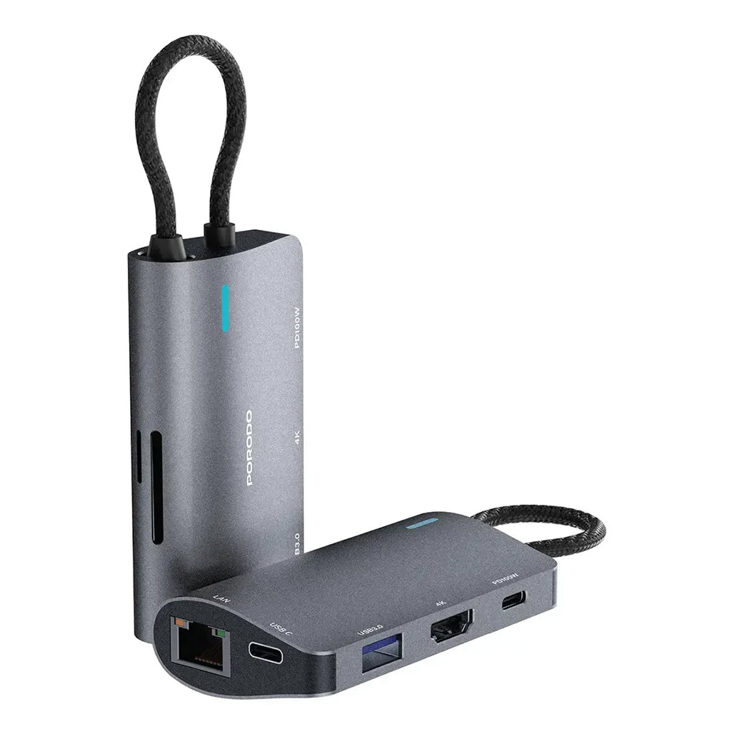 A Photo Of Porodo 7-IN-1 Multi Port USB-C Hub - PDRDS71GY