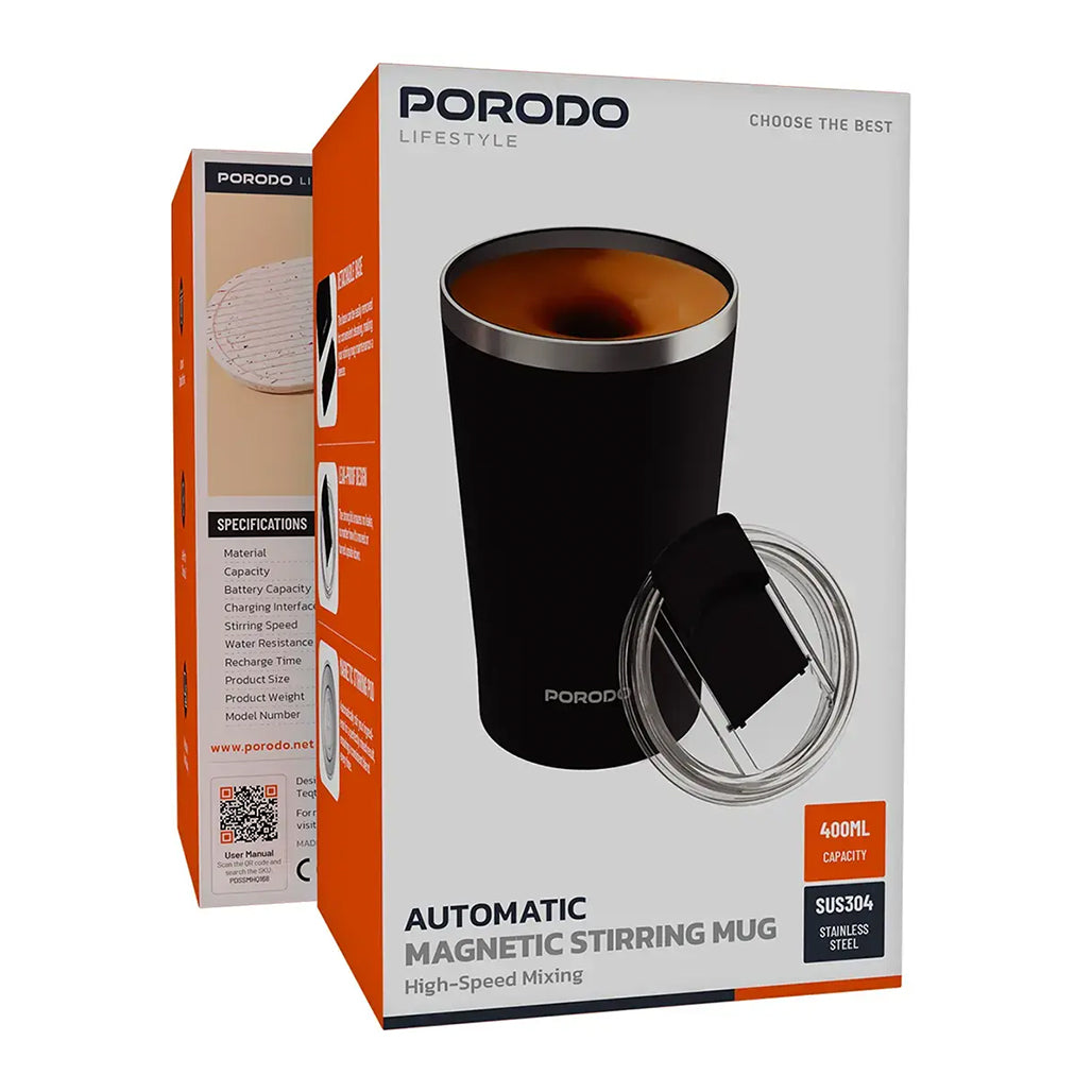 A Photo Of Porodo Lifestyle Automatic Magnetic Stirring Mug with High-Speed Mixing