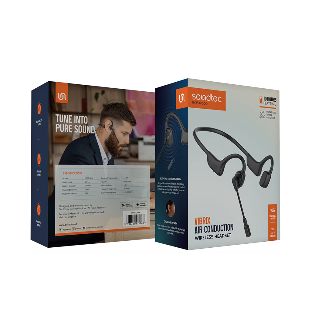 A Photo Of Porodo Vibrix Air Conduction Wireless Headset with Rotating Swivel Microphone