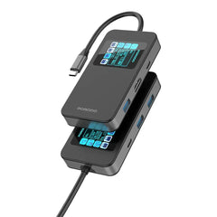 A Photo Of Porodo 6-In-1 Multi-Port USB-C Hub with Smart Digital Display
