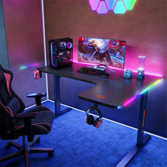 A Photo Of Porodo Gaming Xcommand Carbon Fiber Gaming Table with RGB Lights & Holders - Black - PDX122BK