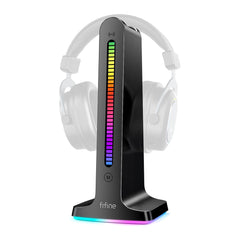 A Photo Of Porodo PDX528 Gaming RGB Dynamic Sound Lighting Headphone Stand with Cable Storage 300mAh - Black
