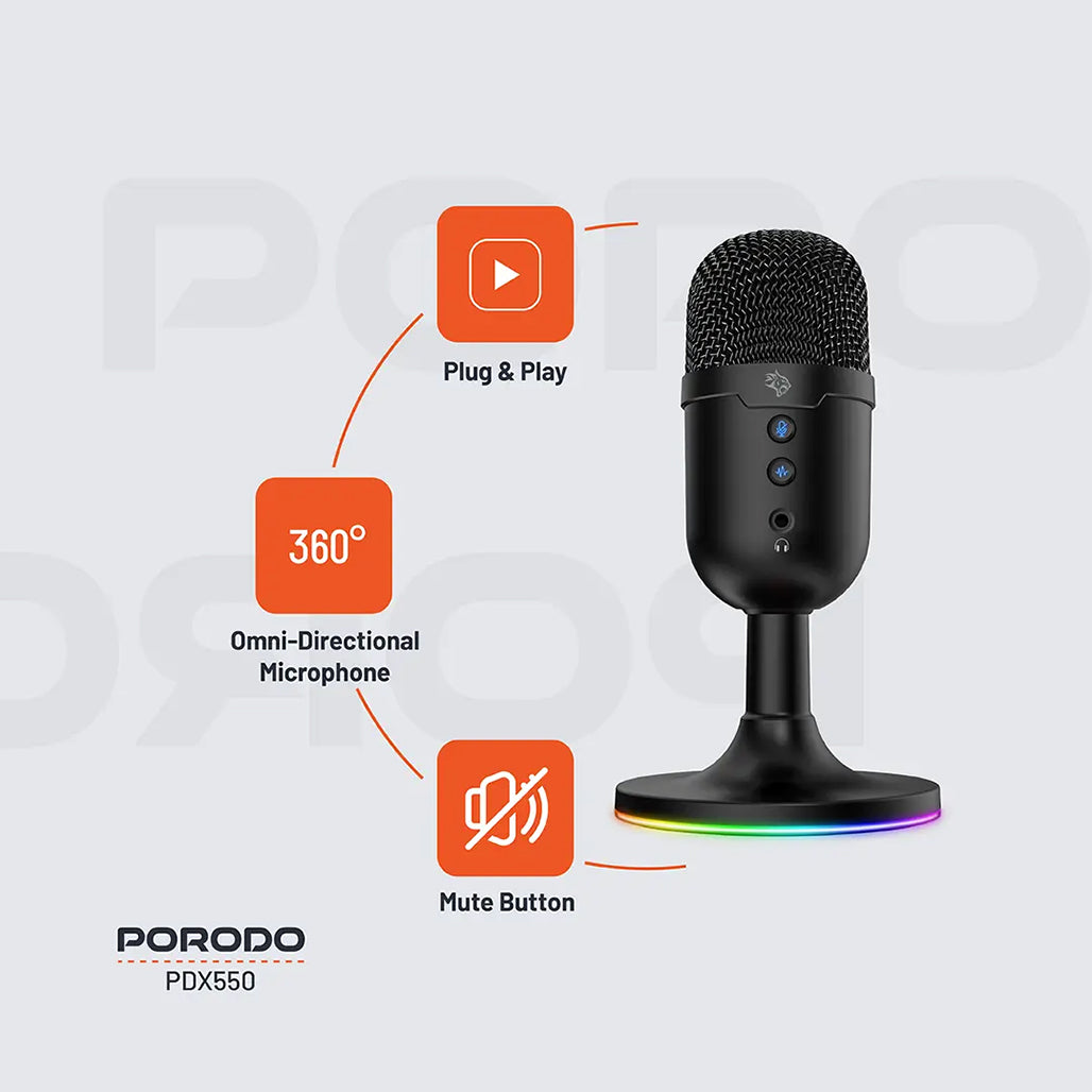 A Photo Of Porodo Gaming Omni-Directional USB Microphone - Black