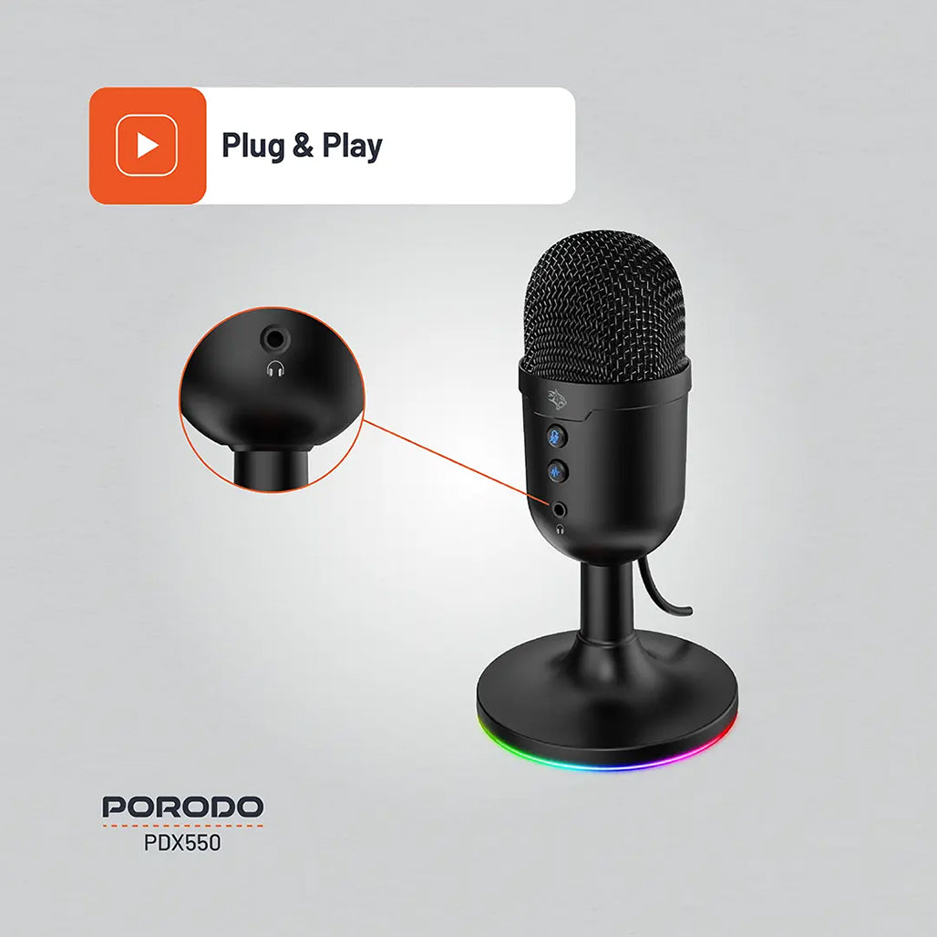 A Photo Of Porodo Gaming Omni-Directional USB Microphone - Black