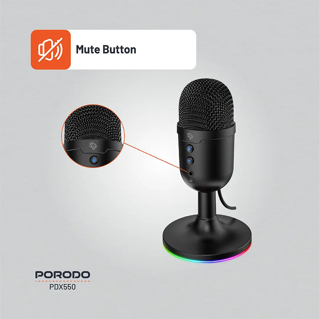 A Photo Of Porodo Gaming Omni-Directional USB Microphone - Black